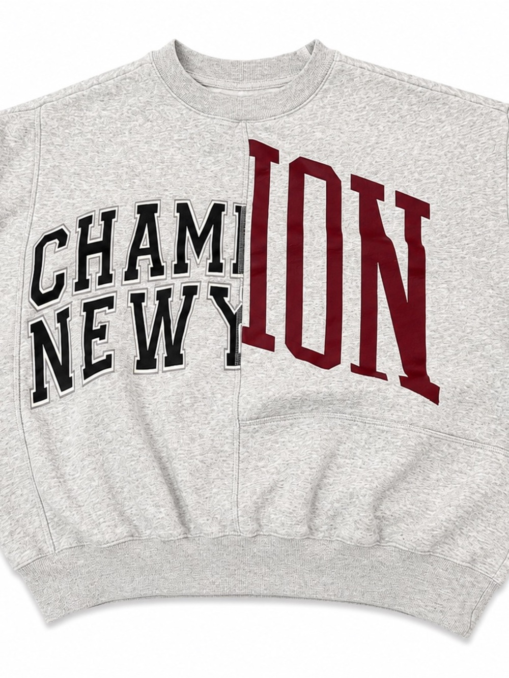 Champion x New York Split Logo Crewneck Sweatshirt - Light Gray & Burgundy